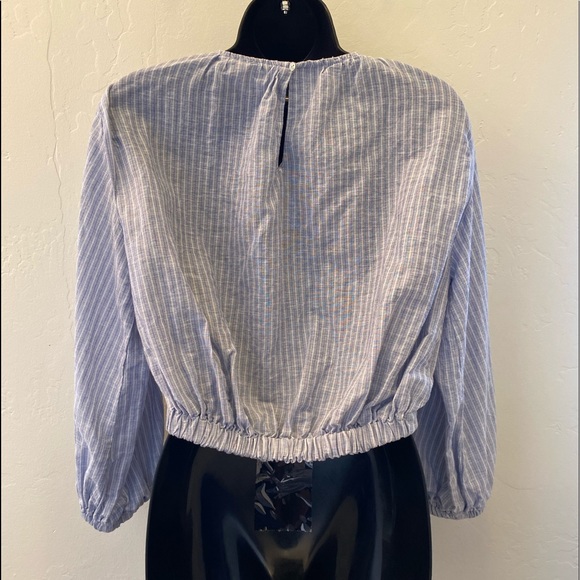 Zara blue & white strip crop blouse size XS - Picture 2 of 11